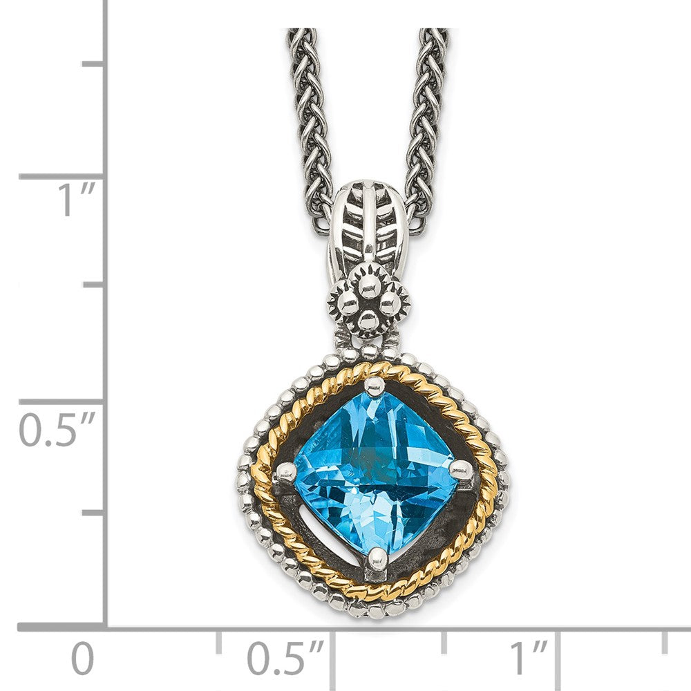 14K/Silver Two Tone Shey Couture Sterling Silver With 14K Accent 18 Inch Antiqued Cushion Swiss Blue Topaz Necklace