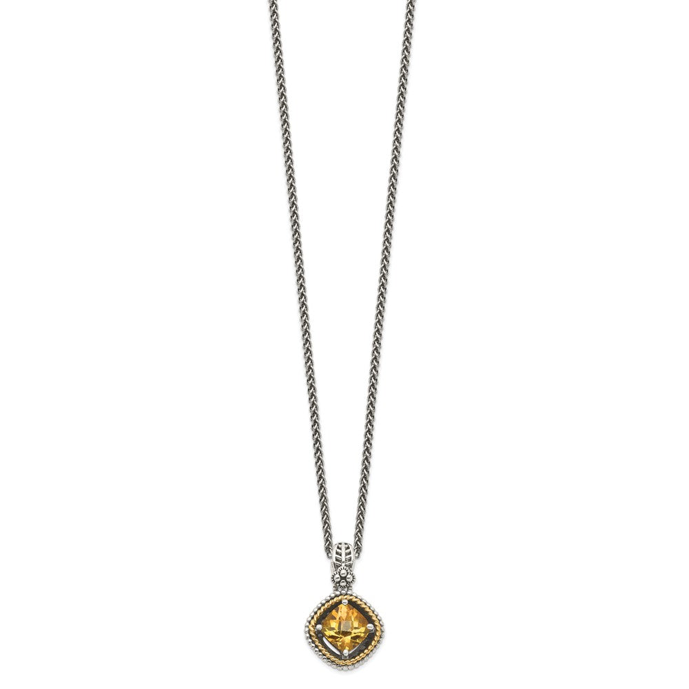 14K/Silver Two Tone Shey Couture Sterling Silver With 14K Accent 18 Inch Antiqued Cushion Citrine Necklace