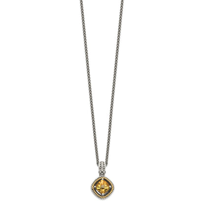 14K/Silver Two Tone Shey Couture Sterling Silver With 14K Accent 18 Inch Antiqued Cushion Citrine Necklace