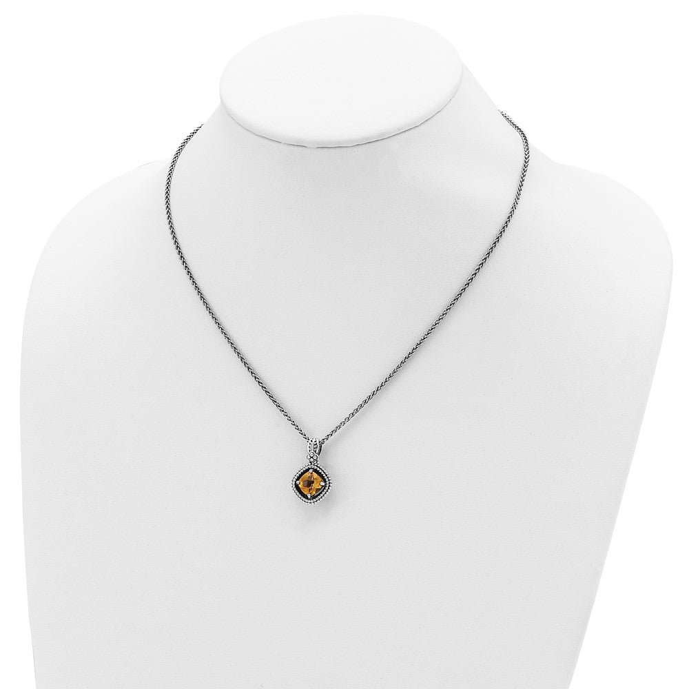 14K/Silver Two Tone Shey Couture Sterling Silver With 14K Accent 18 Inch Antiqued Cushion Citrine Necklace