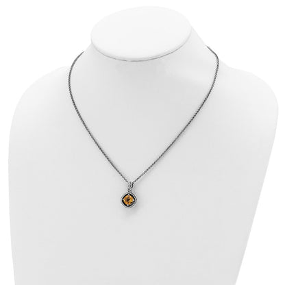 14K/Silver Two Tone Shey Couture Sterling Silver With 14K Accent 18 Inch Antiqued Cushion Citrine Necklace