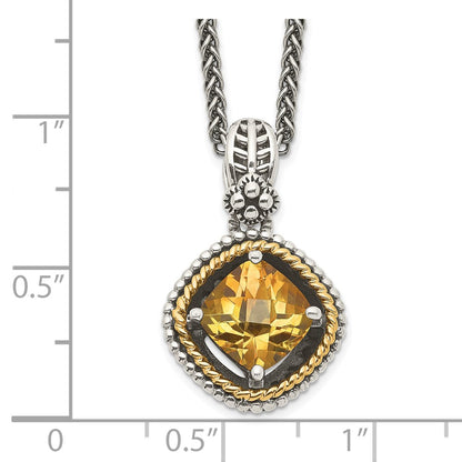 14K/Silver Two Tone Shey Couture Sterling Silver With 14K Accent 18 Inch Antiqued Cushion Citrine Necklace