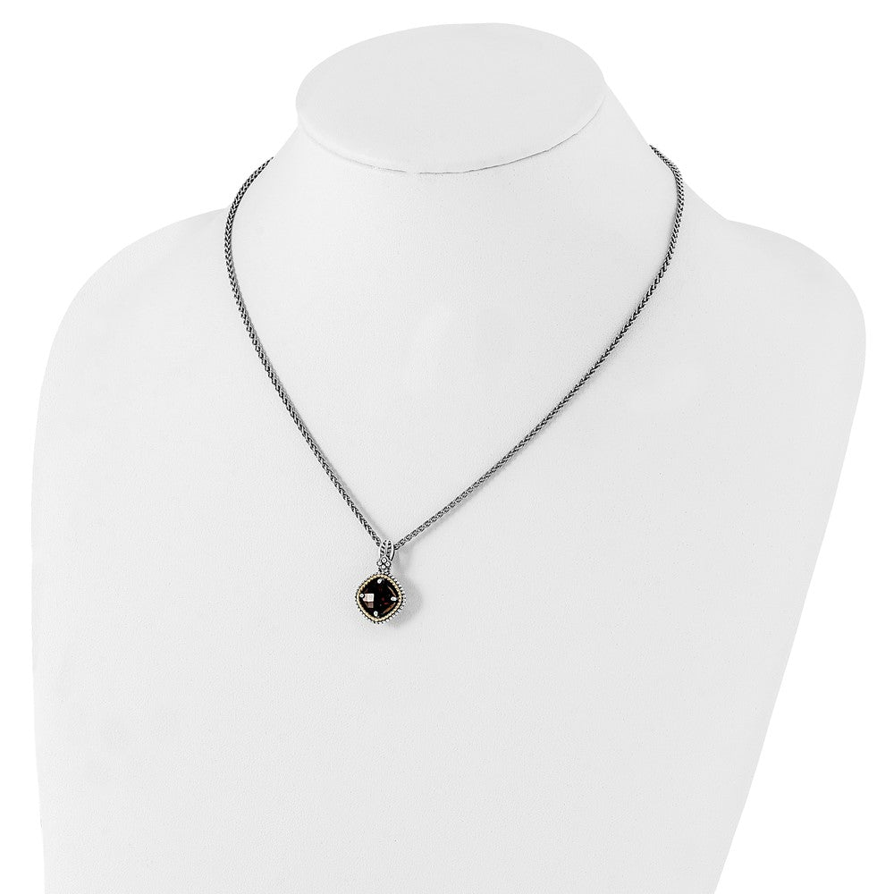 14K/Silver Two Tone Shey Couture Sterling Silver With 14K Accent 18 Inch Antiqued Checkerboard Cushion Garnet Necklace