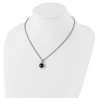 14K/Silver Two Tone Shey Couture Sterling Silver With 14K Accent 18 Inch Antiqued Checkerboard Cushion Garnet Necklace
