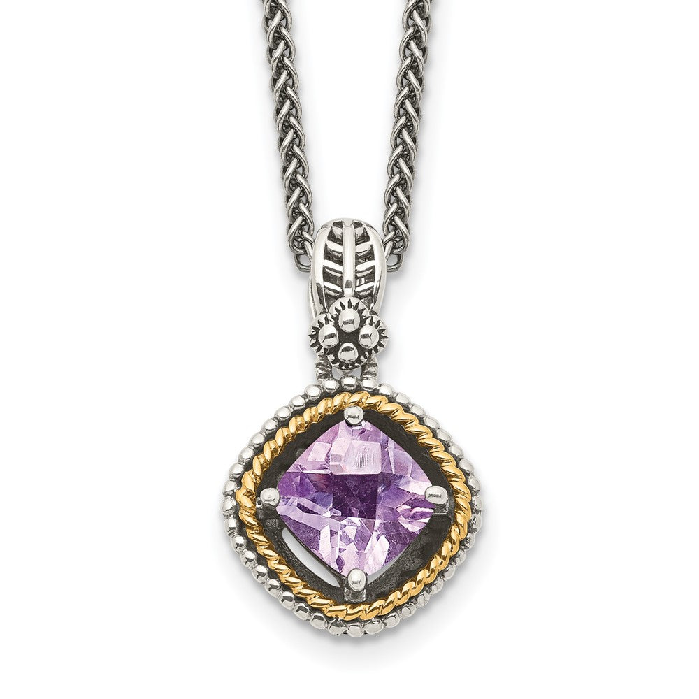 14K/Silver Two Tone Shey Couture Sterling Silver With 14K Accent 18 Inch Antiqued Cushion Pink Quartz Necklace