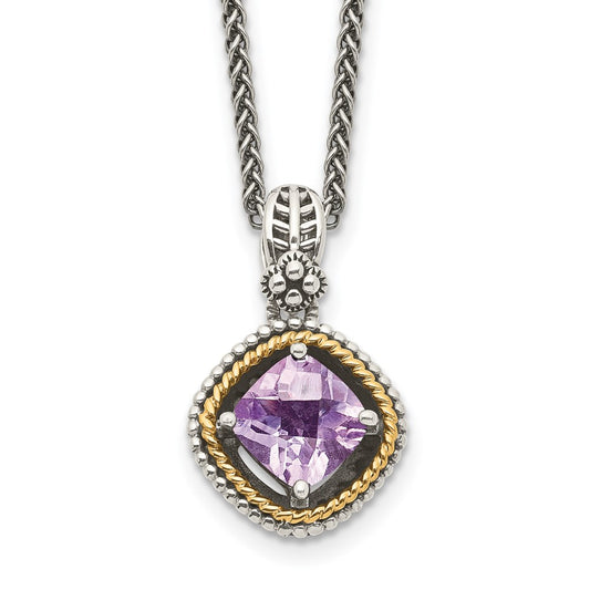 14K/Silver Two Tone Shey Couture Sterling Silver With 14K Accent 18 Inch Antiqued Cushion Pink Quartz Necklace