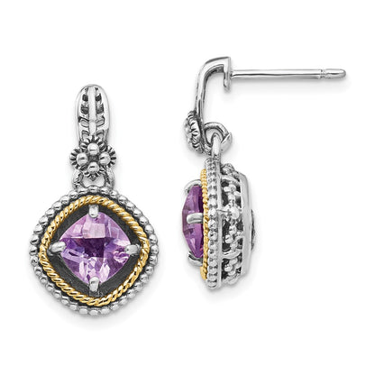 14K/Silver Two Tone Sterling Silver 14K Pink Quartz Earrings