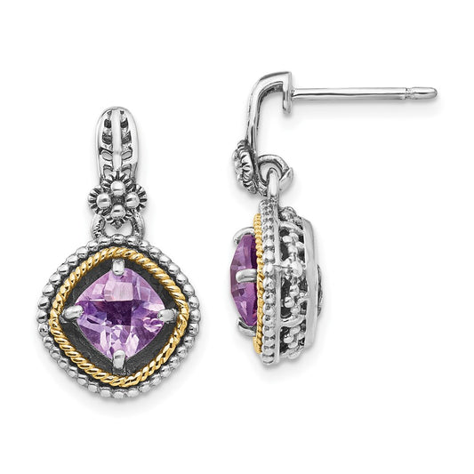 14K/Silver Two Tone Sterling Silver 14K Pink Quartz Earrings