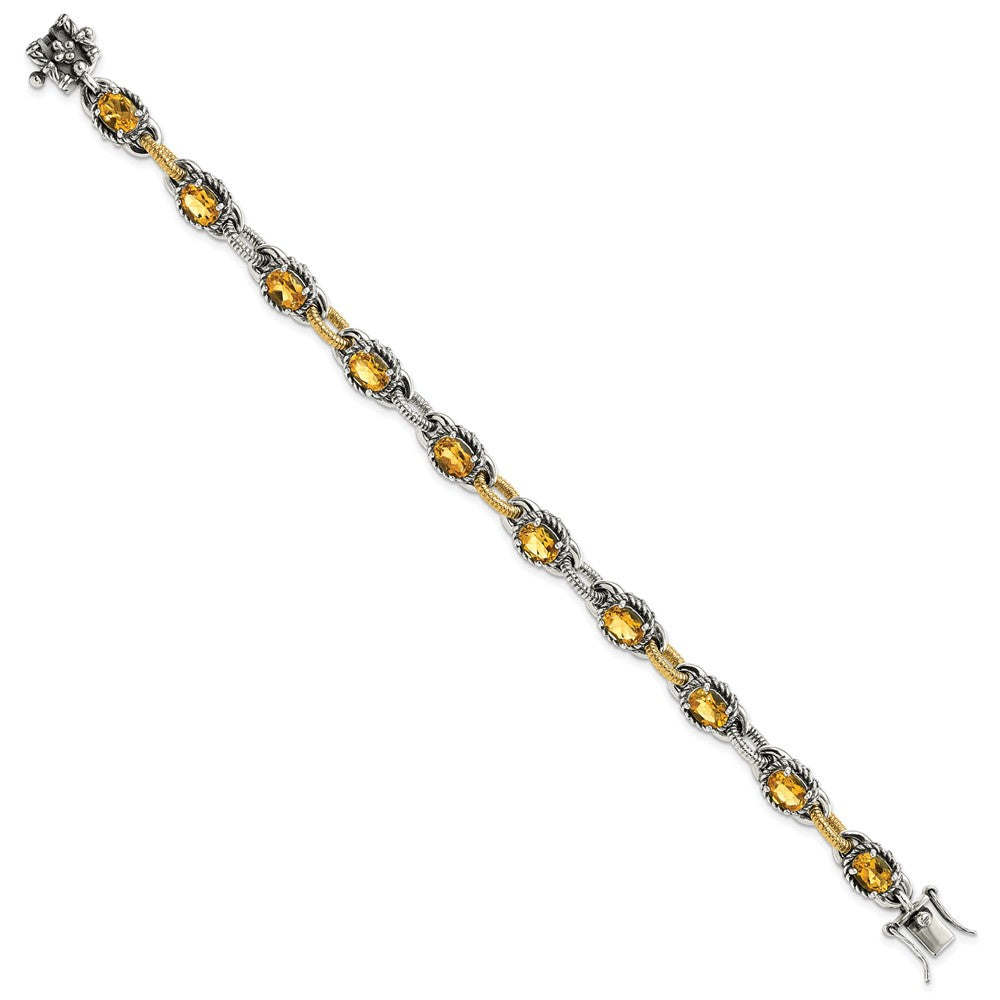 14K/Silver Two Tone Sterling Silver 14K Accent Antiqued Citrine Bracelet