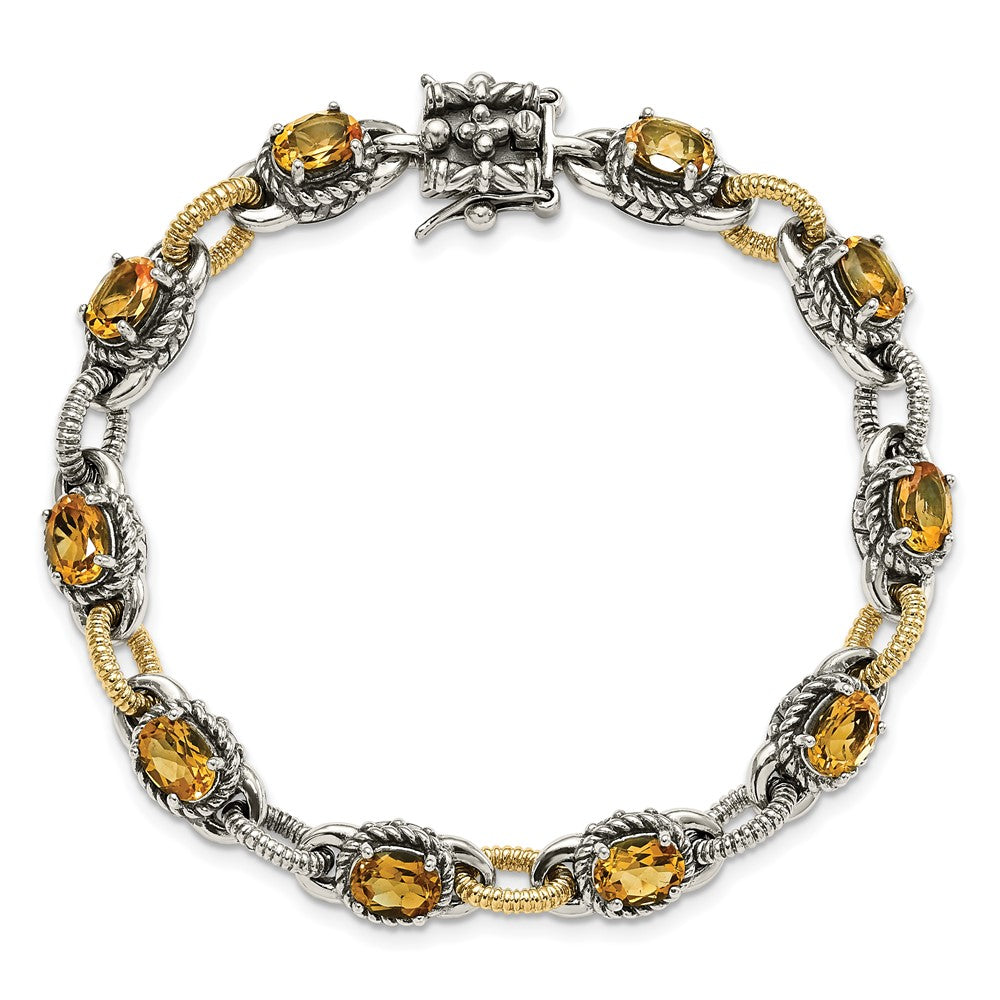 14K/Silver Two Tone Sterling Silver 14K Accent Antiqued Citrine Bracelet