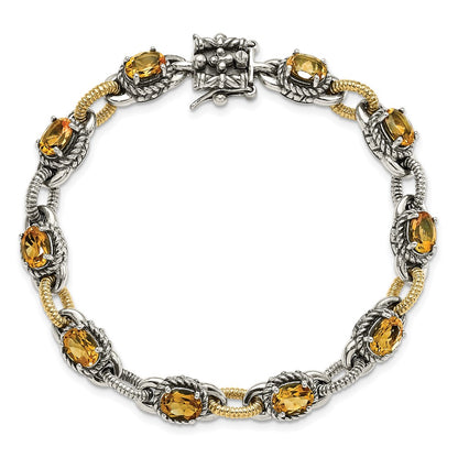 14K/Silver Two Tone Sterling Silver 14K Accent Antiqued Citrine Bracelet