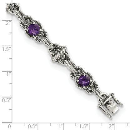 Sterling Silver Shey Couture Antiqued 7.75 Inch Round Amethyst Bracelet