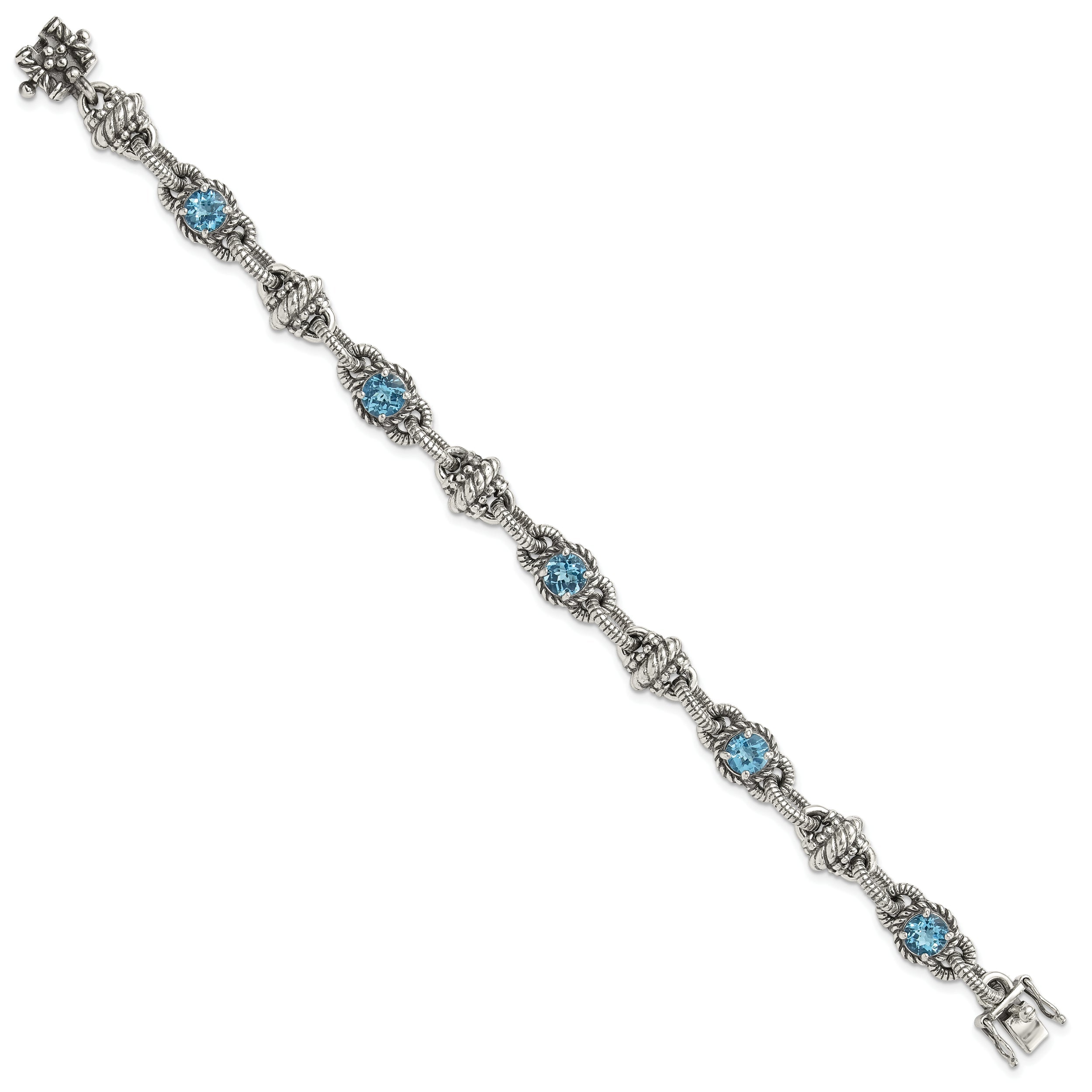 Sterling Silver Shey Couture Antiqued 7.75 Inch Round Swiss Blue Topaz Bracelet