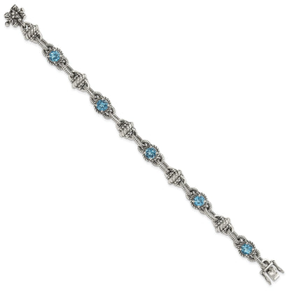 Sterling Silver Shey Couture Antiqued 7.75 Inch Round Swiss Blue Topaz Bracelet