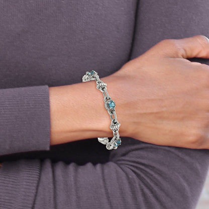 Sterling Silver Shey Couture Antiqued 7.75 Inch Round Swiss Blue Topaz Bracelet