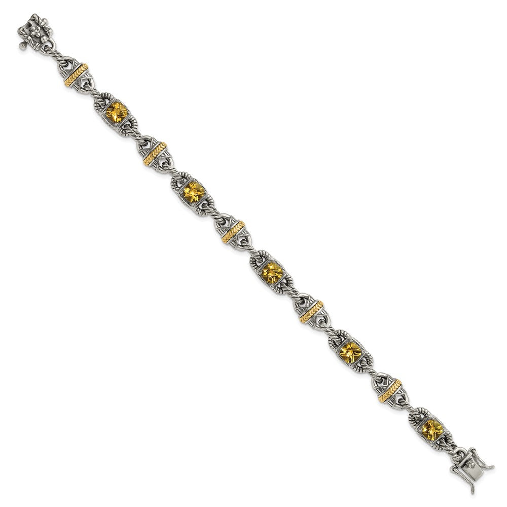 14K/Silver Two Tone Sterling Silver 14Ky Accent Polished & Antiqued Citrine Bracelet