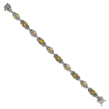 14K/Silver Two Tone Sterling Silver 14Ky Accent Polished & Antiqued Citrine Bracelet