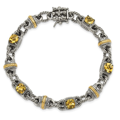 14K/Silver Two Tone Sterling Silver 14Ky Accent Polished & Antiqued Citrine Bracelet