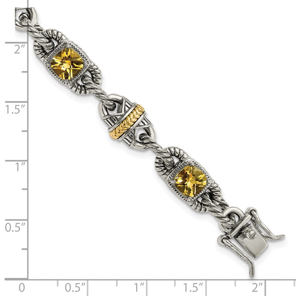 14K/Silver Two Tone Sterling Silver 14Ky Accent Polished & Antiqued Citrine Bracelet