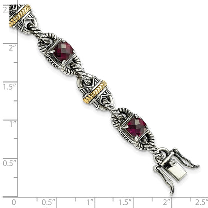 14K/Silver Two Tone Sterling Silver 14Ky Accent Rhodolite Garnet Bracelet