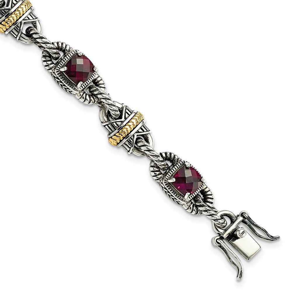 14K/Silver Two Tone Sterling Silver 14Ky Accent Rhodolite Garnet Bracelet