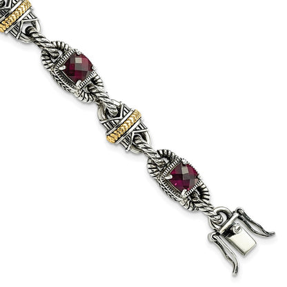 14K/Silver Two Tone Sterling Silver 14Ky Accent Rhodolite Garnet Bracelet
