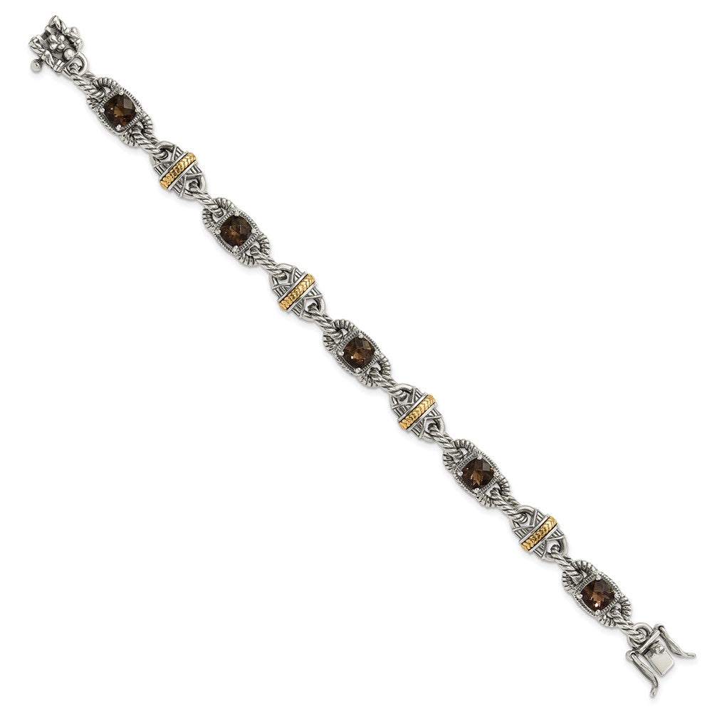 14K/Silver Two Tone Sterling Silver 14Ky Accent Polished & Antiqued Smoky Quartz Bracelet