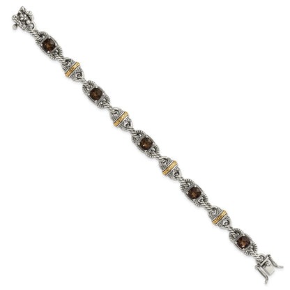 14K/Silver Two Tone Sterling Silver 14Ky Accent Polished & Antiqued Smoky Quartz Bracelet