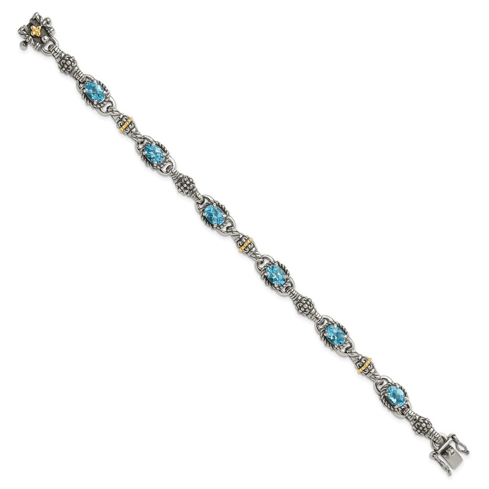 14K/Silver Two Tone Shey Couture Sterling Silver With 14K Accent 7.25 Inch Antiqued Oval Swiss Blue Topaz Bracelet