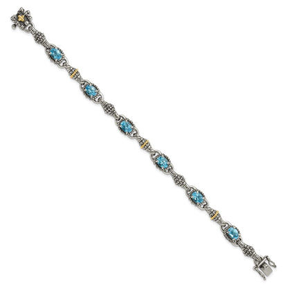 14K/Silver Two Tone Shey Couture Sterling Silver With 14K Accent 7.25 Inch Antiqued Oval Swiss Blue Topaz Bracelet