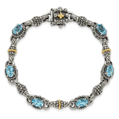 14K/Silver Two Tone Shey Couture Sterling Silver With 14K Accent 7.25 Inch Antiqued Oval Swiss Blue Topaz Bracelet