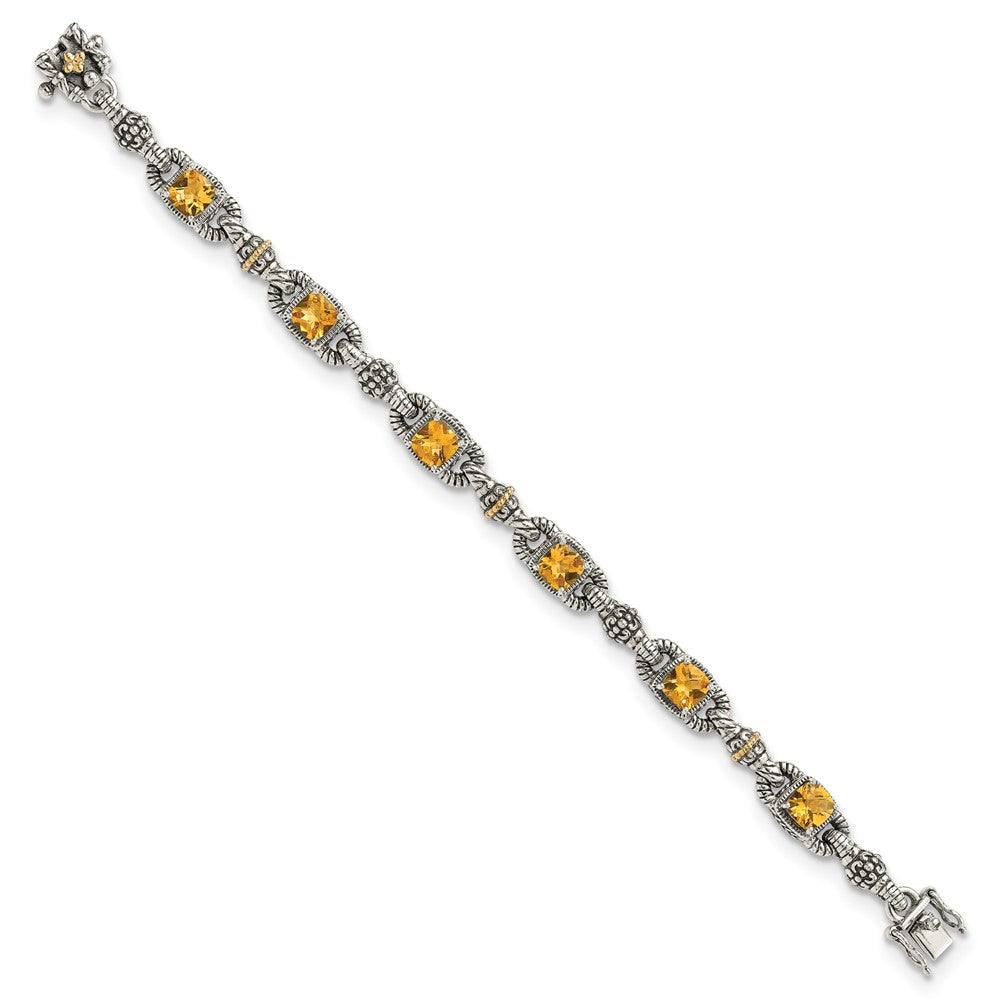 14K/Silver Two Tone Shey Couture Sterling Silver With 14K Accent 7.25 Inch Antiqued Cushion Citrine Bracelet