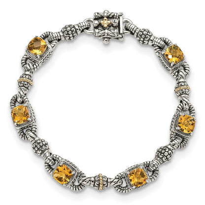 14K/Silver Two Tone Shey Couture Sterling Silver With 14K Accent 7.25 Inch Antiqued Cushion Citrine Bracelet