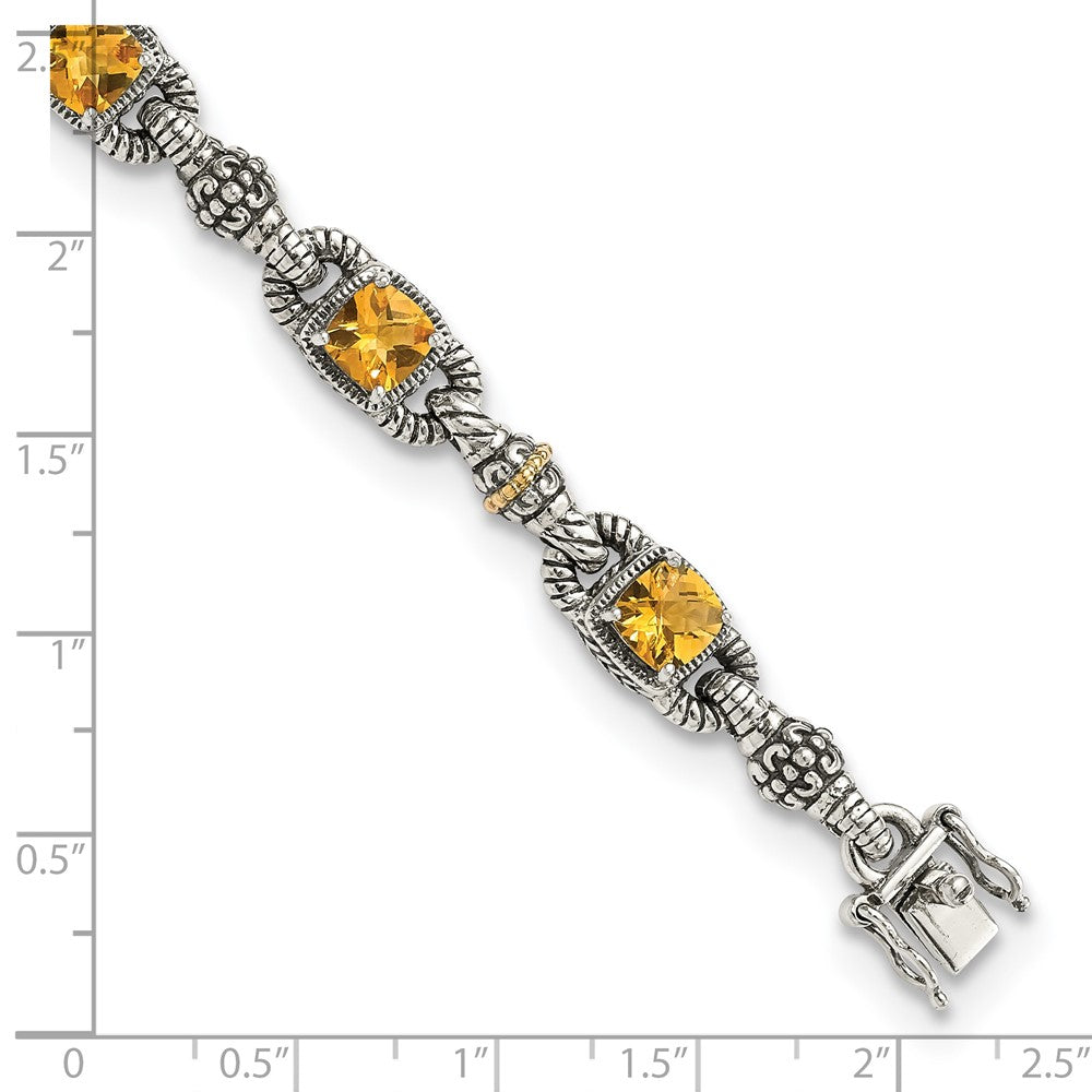 14K/Silver Two Tone Shey Couture Sterling Silver With 14K Accent 7.25 Inch Antiqued Cushion Citrine Bracelet