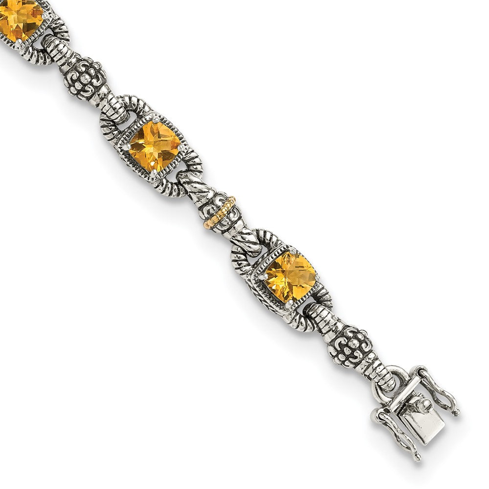 14K/Silver Two Tone Shey Couture Sterling Silver With 14K Accent 7.25 Inch Antiqued Cushion Citrine Bracelet