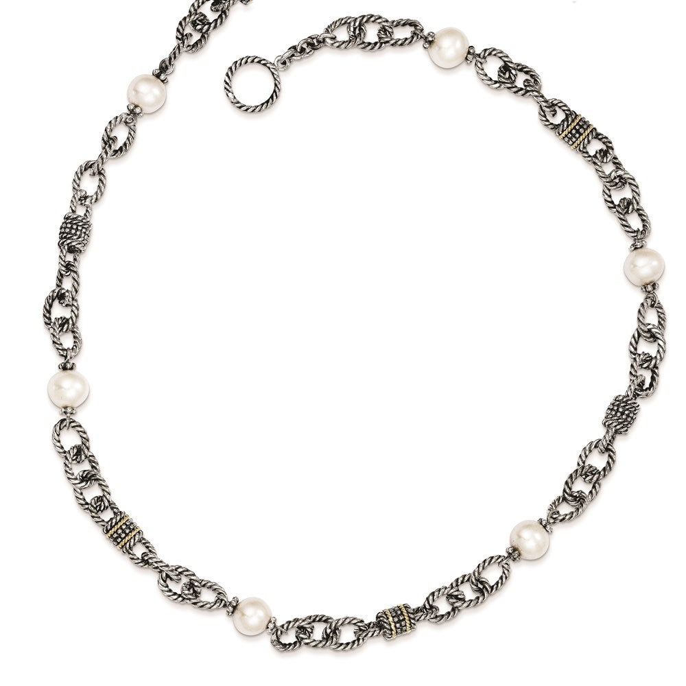 14K/Silver Two Tone Shey Couture Sterling Silver With 14K Accent 18.5 Inch Antiqued 8 8.5mm Freshwater Cultured Pearl Necklace