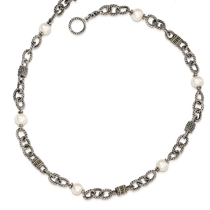 14K/Silver Two Tone Shey Couture Sterling Silver With 14K Accent 18.5 Inch Antiqued 8 8.5mm Freshwater Cultured Pearl Necklace