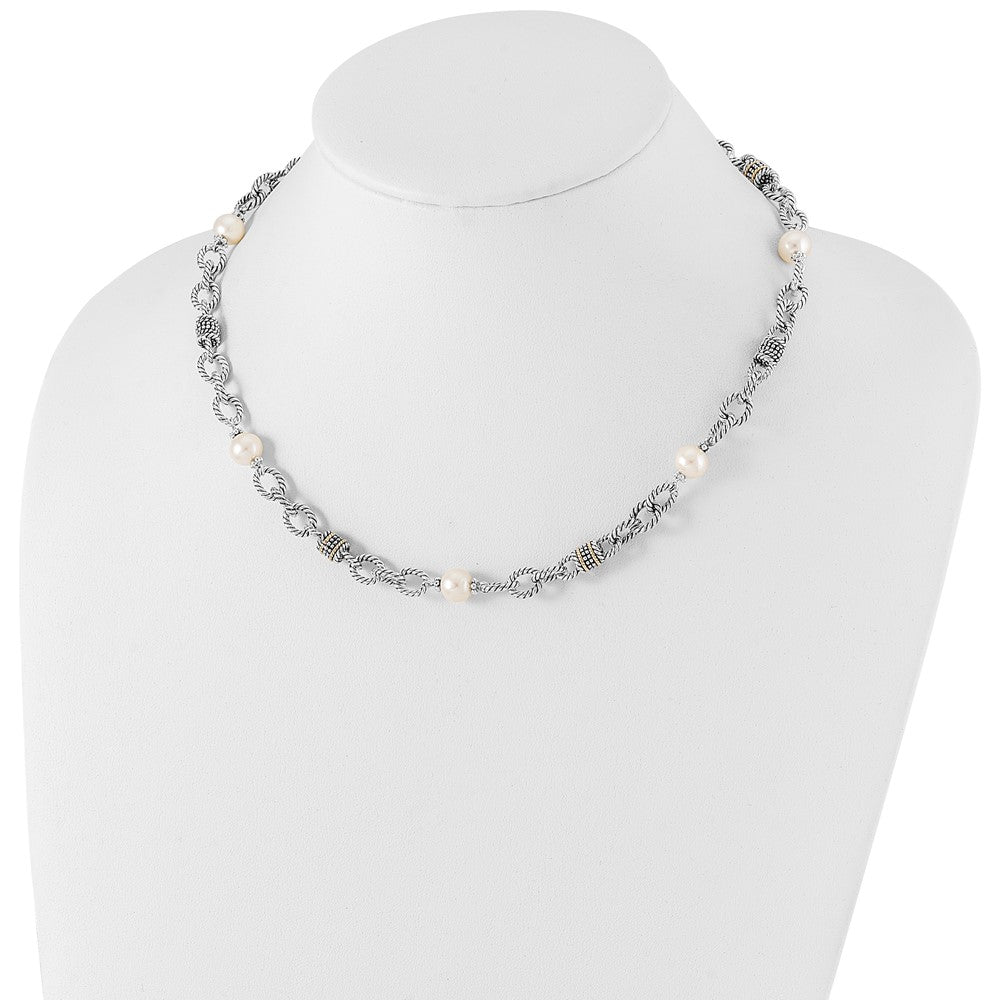 14K/Silver Two Tone Shey Couture Sterling Silver With 14K Accent 18.5 Inch Antiqued 8 8.5mm Freshwater Cultured Pearl Necklace
