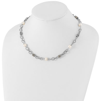 14K/Silver Two Tone Shey Couture Sterling Silver With 14K Accent 18.5 Inch Antiqued 8 8.5mm Freshwater Cultured Pearl Necklace