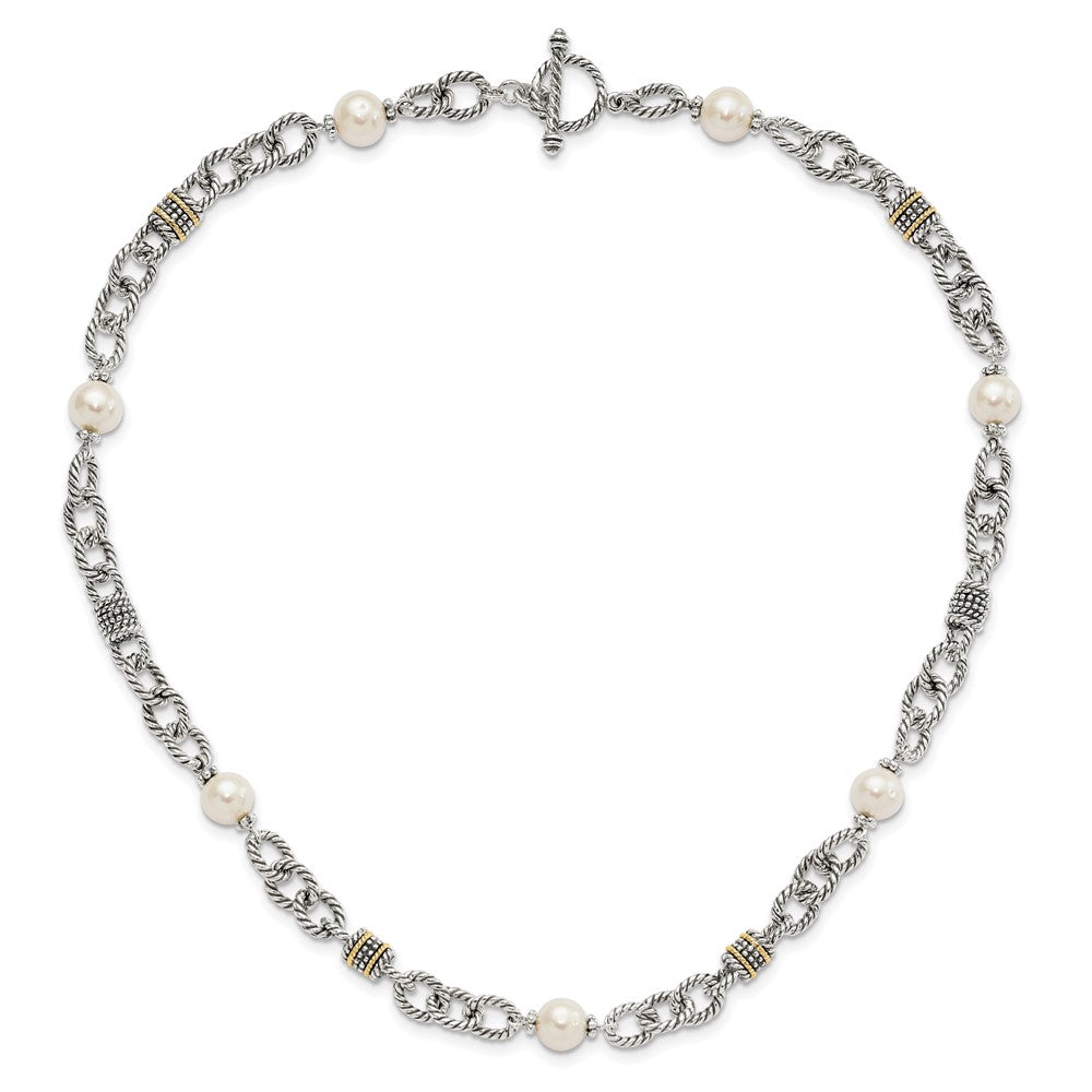 14K/Silver Two Tone Shey Couture Sterling Silver With 14K Accent 18.5 Inch Antiqued 8 8.5mm Freshwater Cultured Pearl Necklace