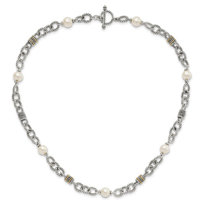 14K/Silver Two Tone Shey Couture Sterling Silver With 14K Accent 18.5 Inch Antiqued 8 8.5mm Freshwater Cultured Pearl Necklace