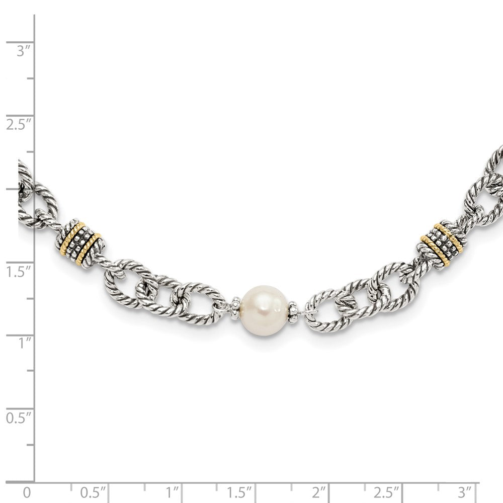 14K/Silver Two Tone Shey Couture Sterling Silver With 14K Accent 18.5 Inch Antiqued 8 8.5mm Freshwater Cultured Pearl Necklace