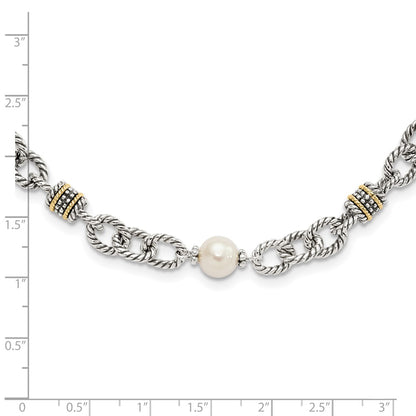 14K/Silver Two Tone Shey Couture Sterling Silver With 14K Accent 18.5 Inch Antiqued 8 8.5mm Freshwater Cultured Pearl Necklace