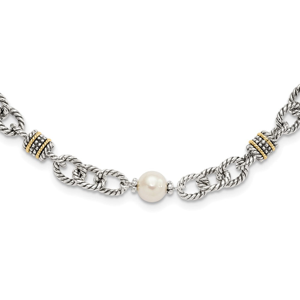 14K/Silver Two Tone Shey Couture Sterling Silver With 14K Accent 18.5 Inch Antiqued 8 8.5mm Freshwater Cultured Pearl Necklace