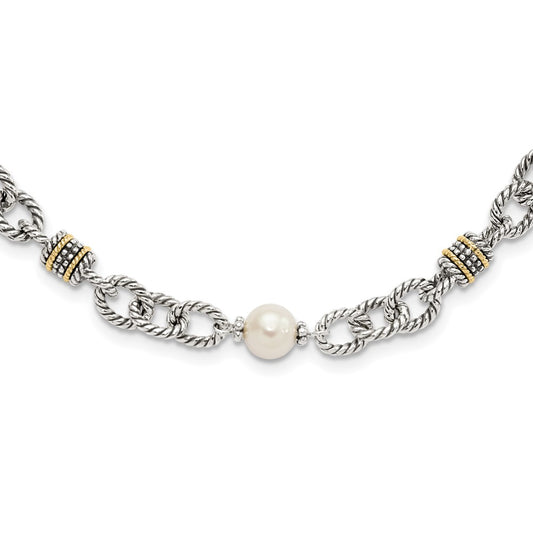 14K/Silver Two Tone Shey Couture Sterling Silver With 14K Accent 18.5 Inch Antiqued 8 8.5mm Freshwater Cultured Pearl Necklace