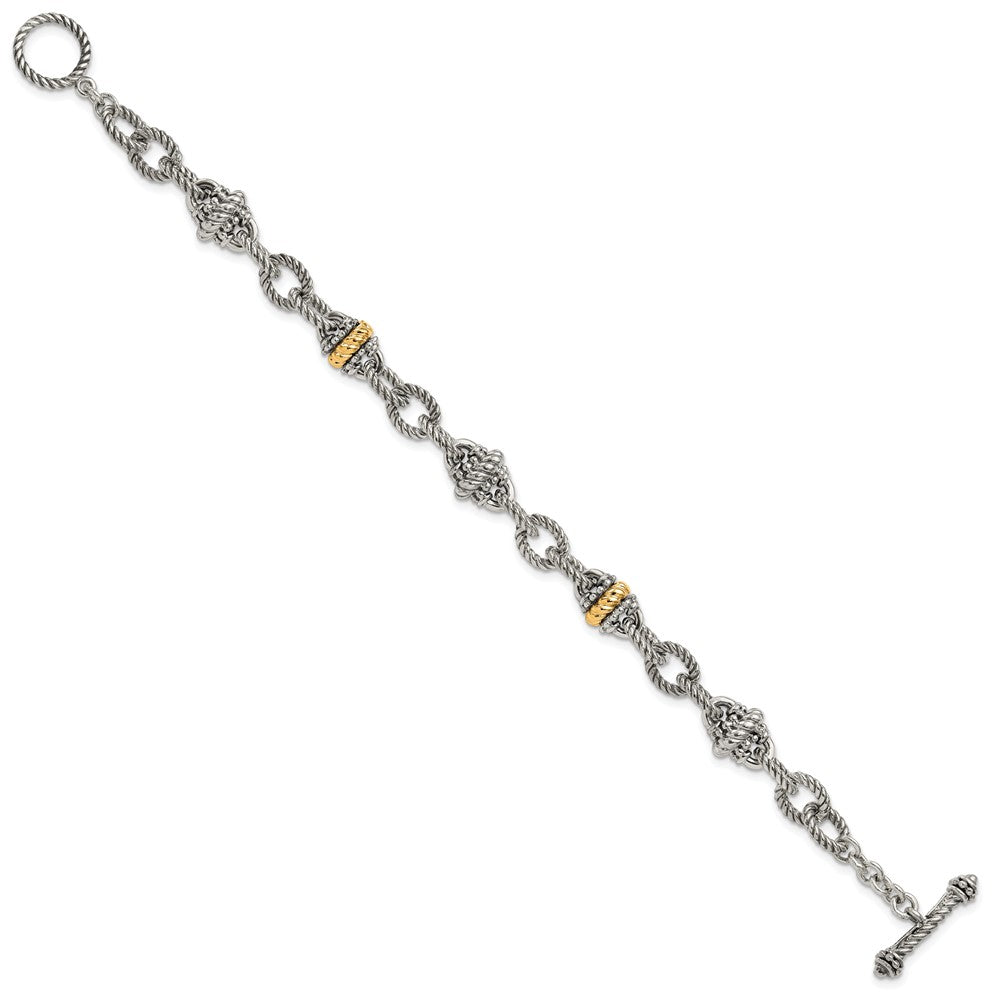 14K/Silver Two Tone Shey Couture Sterling Silver With 14K Accent 7.5 Inch Antiqued Link Bracelet