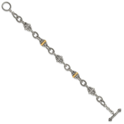 14K/Silver Two Tone Shey Couture Sterling Silver With 14K Accent 7.5 Inch Antiqued Link Bracelet