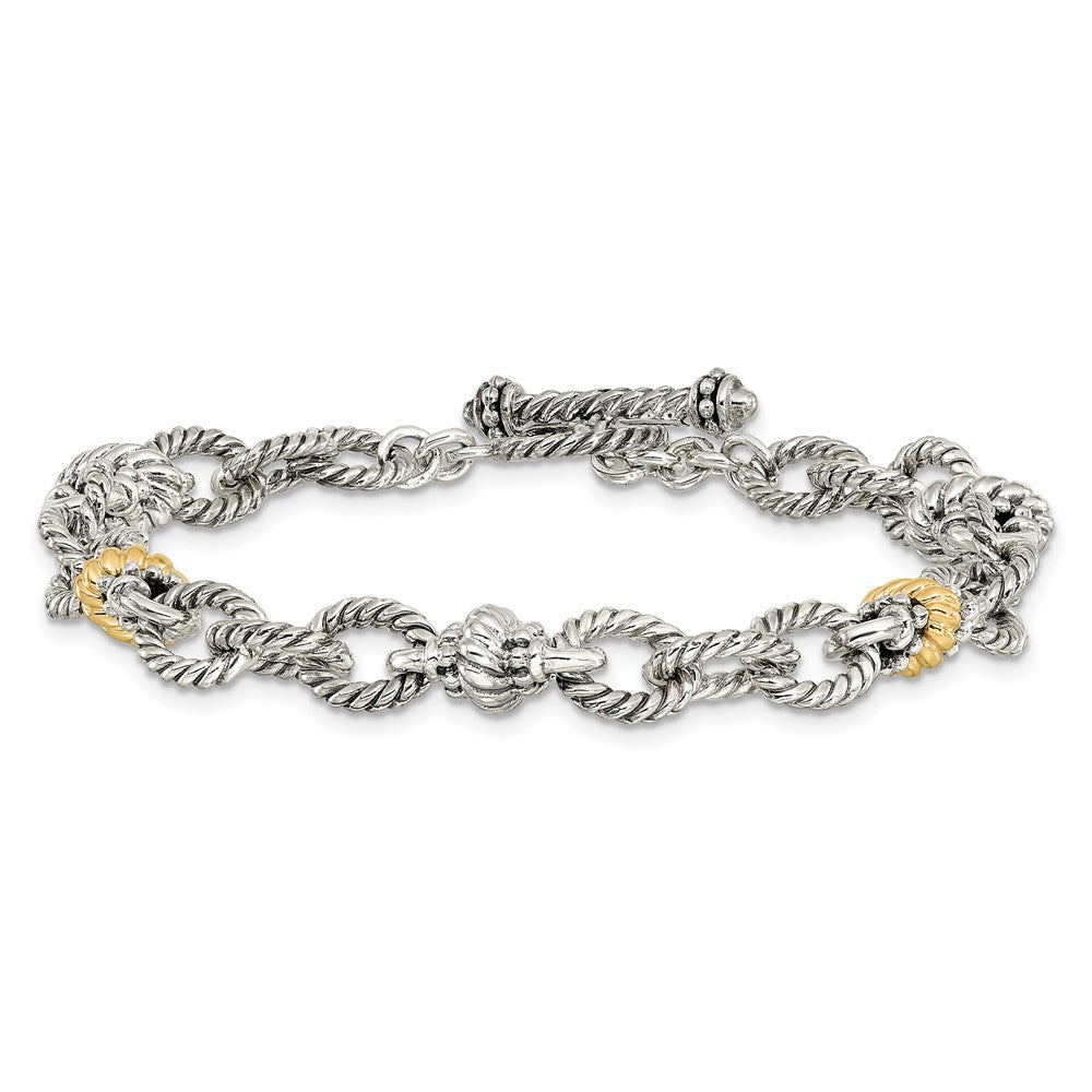 14K/Silver Two Tone Shey Couture Sterling Silver With 14K Accent 7.5 Inch Antiqued Link Bracelet