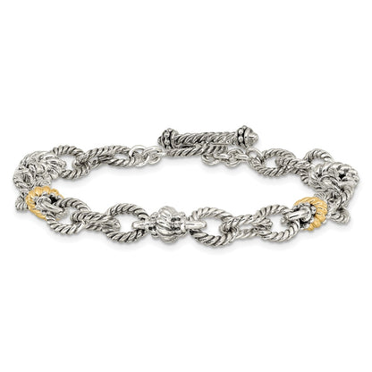 14K/Silver Two Tone Shey Couture Sterling Silver With 14K Accent 7.5 Inch Antiqued Link Bracelet