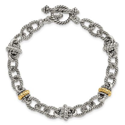 14K/Silver Two Tone Shey Couture Sterling Silver With 14K Accent 7.5 Inch Antiqued Link Bracelet